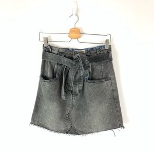 Free People Denim Mini Skirt in Gray Size 27 Bow Front Tie